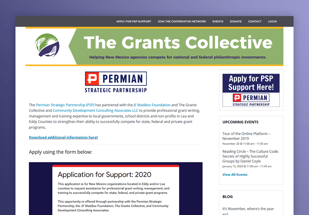 PSP Grant Assistance Portal website screenshot